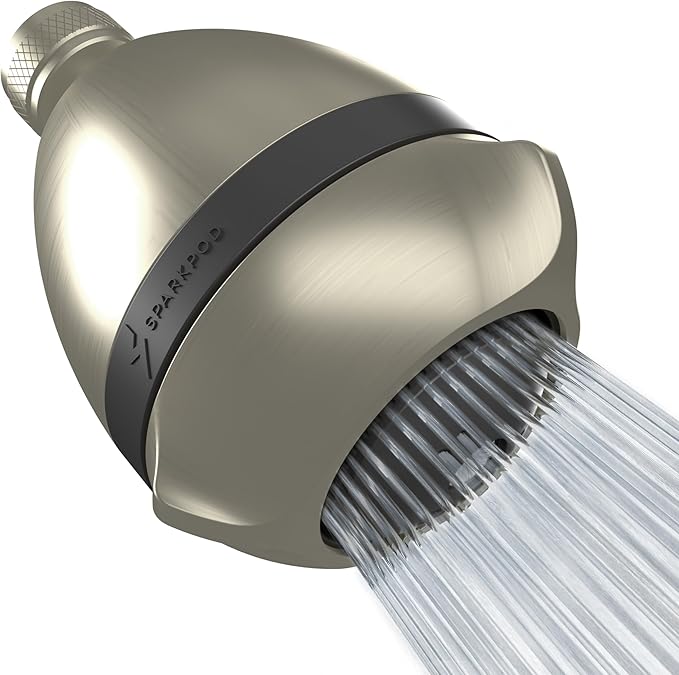 SparkPod 3-Inch Extreme High Pressure Shower Heads - Pressure Boosting with Rain, Massage & Pulsating Mode, Powerful Water-Saving Showerhead - 2.5 GPM Fixed Shower Head (Elegant Brushed Nickel)