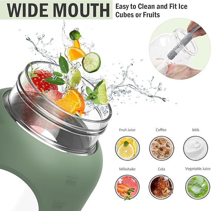 84oz Glass Water Bottle with Stainless Steel Handle,2.5L Gallon Water Bottle with 2-IN-1 Straw Lid, Silicone Sleeve and Motivational Capacity Marker, Wide Mouth Water Jug For Gym, Workout, Olive