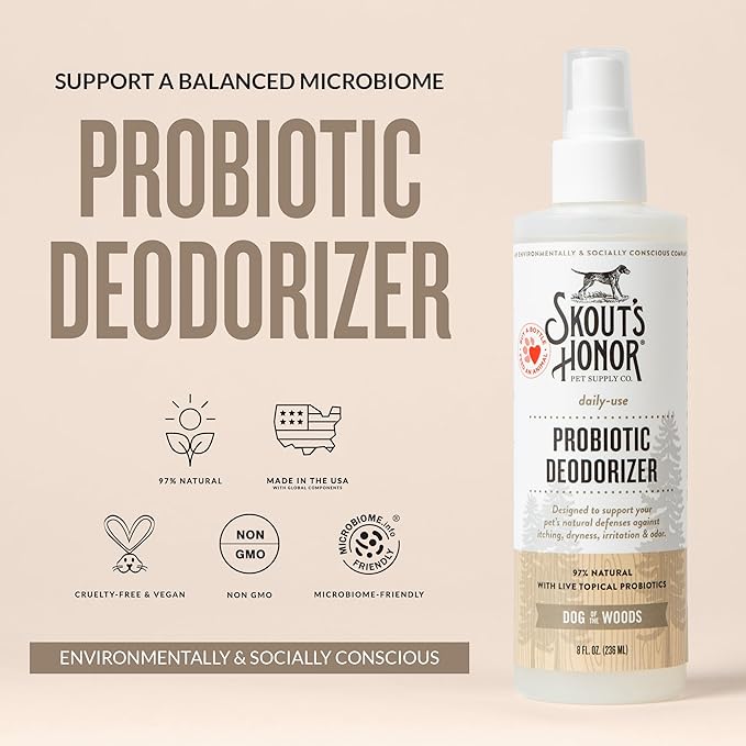 SKOUT'S HONOR Probiotic Pet Deodorizer Spray- Hydrating Daily-Use with Avocado Oil & Omega-3s, Microbiome Friendly Certiified, Paraben & Sulfate-Free, 97% Natural, 8oz, Dog of The Woods, 2-Pack - AquaVibe