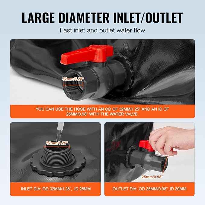 VEVOR 540L/142.7 Gallon Water Storage Bladder, RV Water Tank, 1000D PVC Collapsible Water Storage Containers, Large Capacity Soft Water Bag, Portable Water Bladder, Fire Prevention, Camping, Emergency