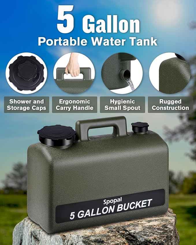 Portable Shower for Camping with 5-Gallon Water Jug, [Upgraded] 10000mAh Rechargeable Camping Shower with 5 Adjustable Speeds, Food Grade Material Water Containers for Hiking, Travel, Car, Pet