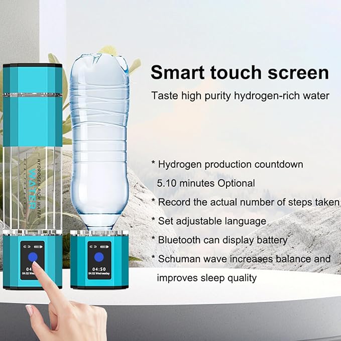 2-in-1 Hydrogen Water Bottle Generator, 4000-5000PPB Portable Hydrogen Water Ionizer Machine, with New PEM and SPE Technology, Balanced pH Hydrogen Water Cup