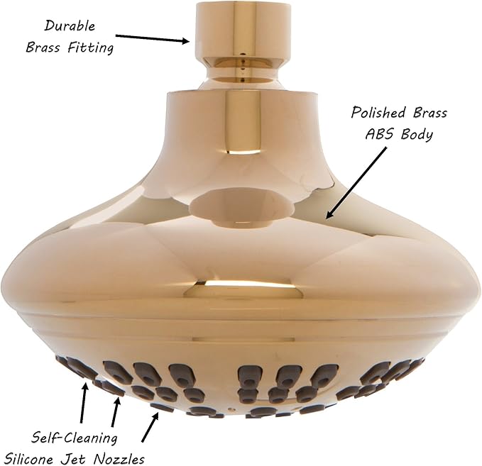 6 Function Adjustable Luxury Shower Head - High Pressure Boosting, Wall Mount, Bathroom Showerhead For Low Flow Showers, 2.5 GPM - Polished Brass