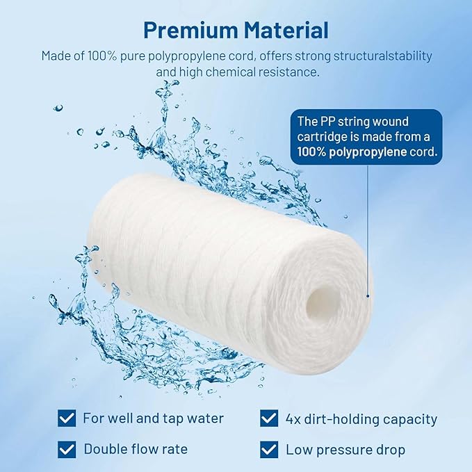 5 Micron 10" x 4.5" Whole House String Wound Sediment Well Water Filter Cartridge Replacement for CW5-BBS, WP5BB97P, 355214-43, SWC-45-1005, WPX5BB97P, PC40, PC10, RS22, 84637, CW25-BBS (Pack of 3)