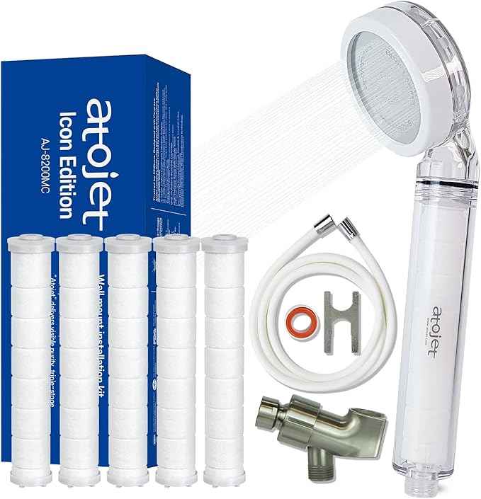 Filter Showerhead Born From Korea’s Beauty Heritage – Pure Carbon Filters for Softer Skin & Smoother Hair | Eco Hose 2M (79in) l 6 Month Advanced Filtration Set (AJ8200MC-ECO-6MO-WHT)