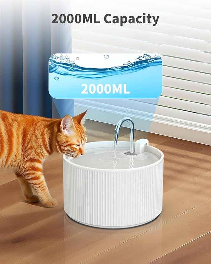74oz/2.2L Ceramic Cat Water Fountain, Automatic Pet Drinking Fountain for Indoor Cats & Small Dogs, BPA-Free Water Dispenser with Ultra-Quiet Pump, Easy Maintenance
