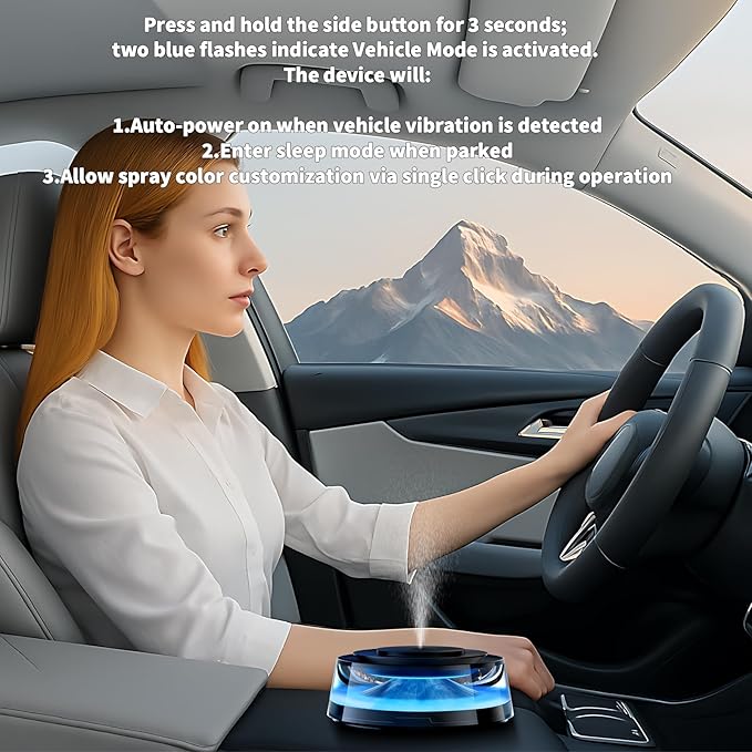 Smart Car Air Freshener - Portable for Home & Car, Smart Sensor Auto On/Off, Timer Settings - Ocean Breeze & Fresh Linen Scents (6 Colors)