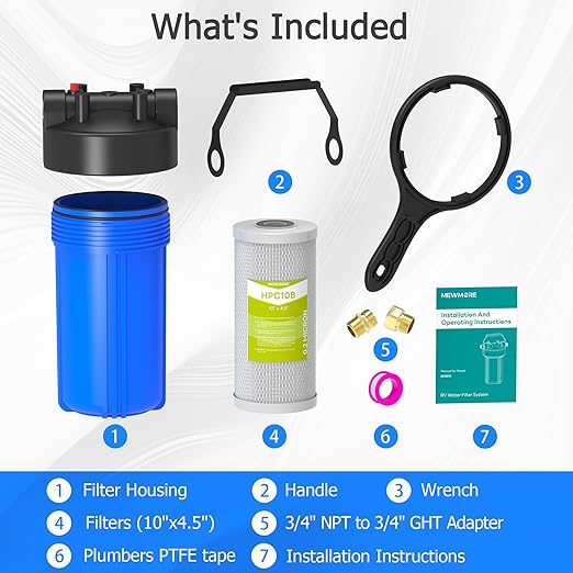 HHB10 RV Water Filter System with 0.2 Micron 2-in-1 Composite Filter, Removes Sediments, Chlorine, VOCs, Heavy Metals, Bad Taste & Odor, Ideal for RVs, Campers, Travel Trailers and Boats
