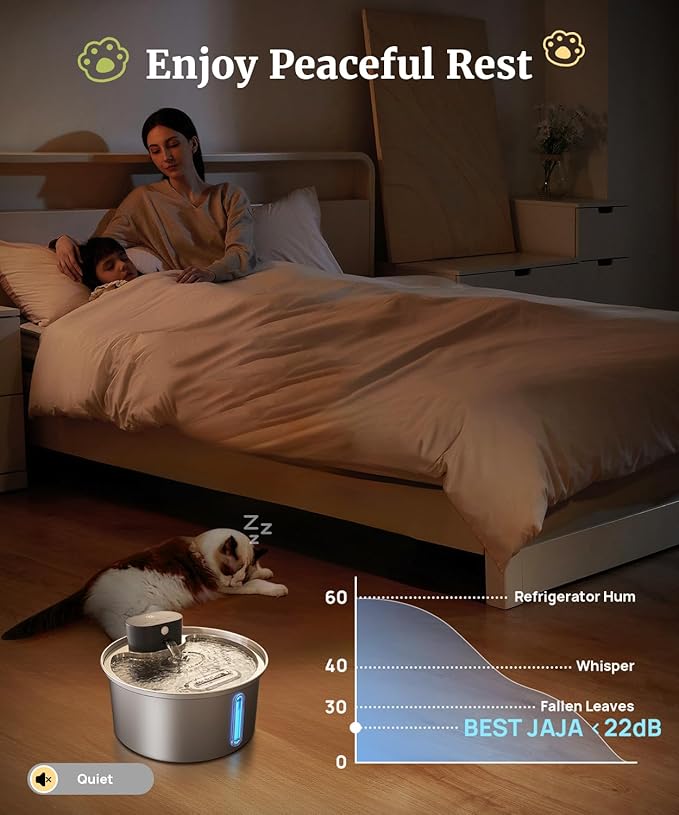 Wireless 3.2L/108oz Stainless Steel Cat & Dog Water Fountain – Cordless Pet Dispenser with Ultra-Quiet Pump, Motion Sensor, Easy-to-Clean Hygienic Design, Encourages Hydration, Multi-Pet Homes