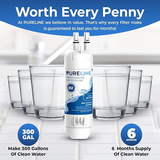 Pureline EDR1RXD1 Water Filter Replacement for Everydrop® Filter 1, W10295370A, P8RFWB2L, P4RFWB, EDR1RXD1B, Kenmore® 46-9081, 46-9930 Refrigerator Water Filter - AquaVibe