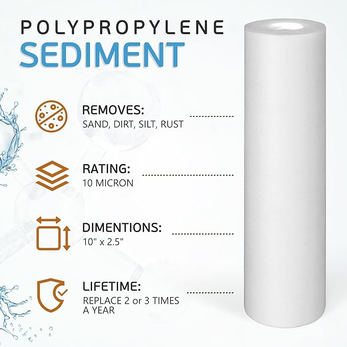 Ronaqua 10 Micron Sediment Water Filter Cartridge 10"x2.5", NSF Certified, 4-Layer Filtration for any 10-inch RO Units & Whole House Systems, Compatible with Culligan P5, AP110, WHKF-GD05, 4 Pack