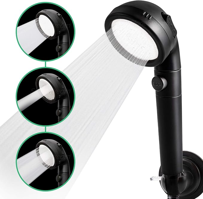 Original StoneStream® EcoPower Shower Head System — Spa Like Ionic Filter to Soften Water, Increase Pressure & Save Water — Showerhead + Hard Water Filtration + Wall Adapter Kit — Matte Black