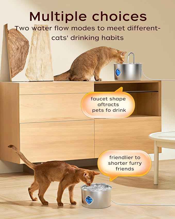 Cat Water Fountain Stainless Steel - 108oz/3.2L Pet Gift Dog Water Dispenser Automatic Silent Cats Dispenser for Drinking Indoor Metal Kitty Spout Fountains with 2 Filters and 2 Sponges