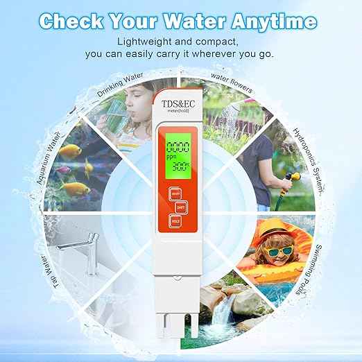 TDS Water Tester,New 4 in 1 Tds Meter Digital Water Tester - TDS EC & Temperature(°C,°F) Meter,Accurate & Reliable Digital Testing Kits for Hydroponics, Aquarium, RO/DI System (Orange)