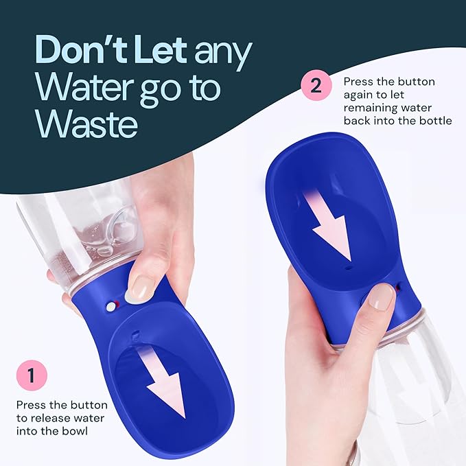MalsiPree Dog Water Bottle Portable - 19 Oz, Navy Blue - Leak-Proof One-Hand Hydration Valve with Built-in Bowl - Travel Dog Water Bowl & Pet Bottle Dispenser - AquaVibe