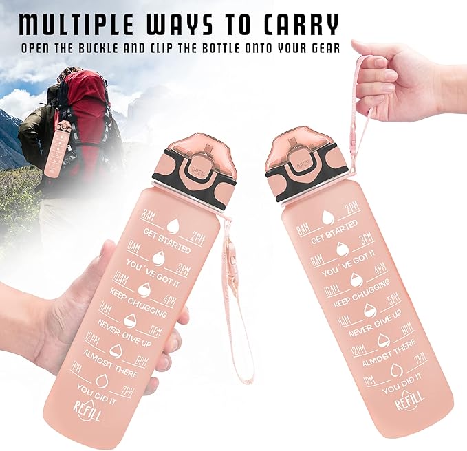 Enerbone 32 oz Water Bottle with Times to Drink and Straw, Motivational Drinking Water Bottles with Carrying Strap, Leakproof BPA & Toxic Free, Ensure You Drink Enough Water for Fitness Gym Outdoor