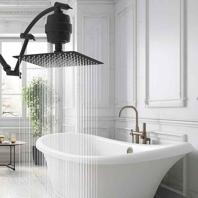 Hibbent All Metal Rain Filtered Shower Head, 10'' High Pressure Rainfall Showerhead with 16" Shower Extension Arm, 20 Stage Shower Filter, Solid Brass Adjustable Shower Arm Extender, Oil-Rubbed Bronze