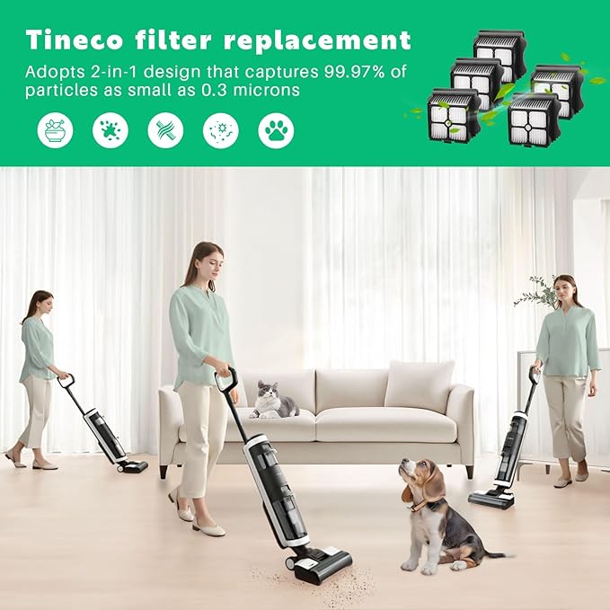 5 Pack Filter Replacement for Tineco iFloor 3, Floor ONE S3, Floor ONE S5, Floor ONE S5 Pro Cordless Wet Dry Vacuum Cleaner, Vacuum Filter Replacement, Replacement Parts for Tineco S3 - AquaVibe