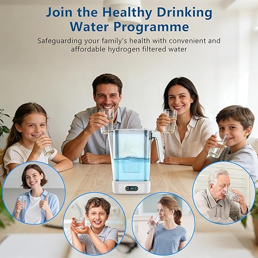 Hydrogen Water Filter Pitcher - BPA Free Rich Hydrogen Water Generator Electrolysis Jug with SPE/PEM. Removes 99% of Lead, Microplastics, PFAS & Chlorine – Advanced UltraFiltration Technology
