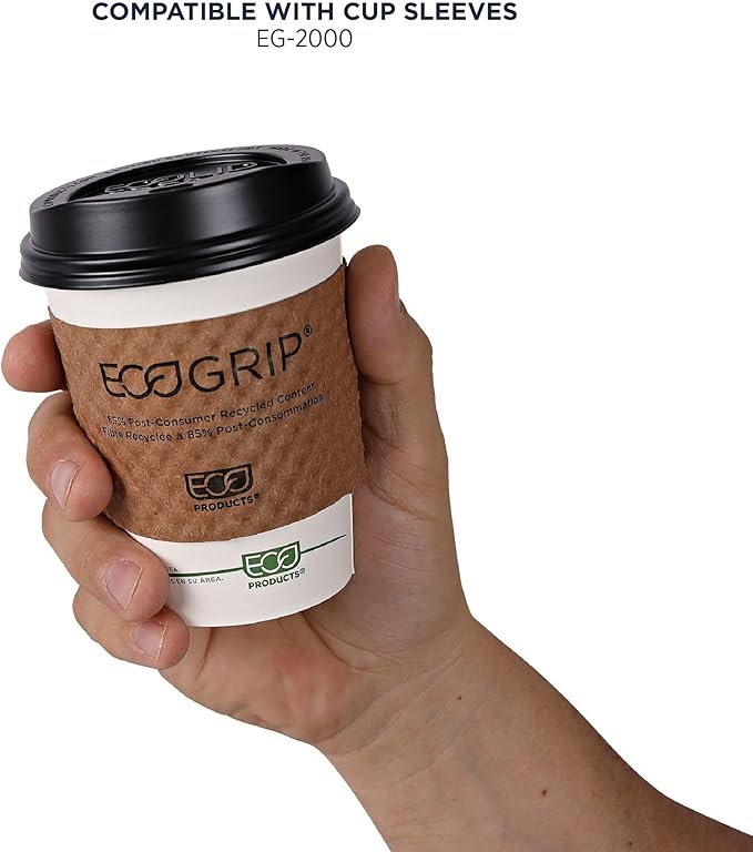 ECO PRODUCTS Compostable Disposable GreenStripe 12oz Coffee Cups, Case of 1000, White Single Wall Hot Paper Cup, Plant Based PLA Lining, Biodegradable