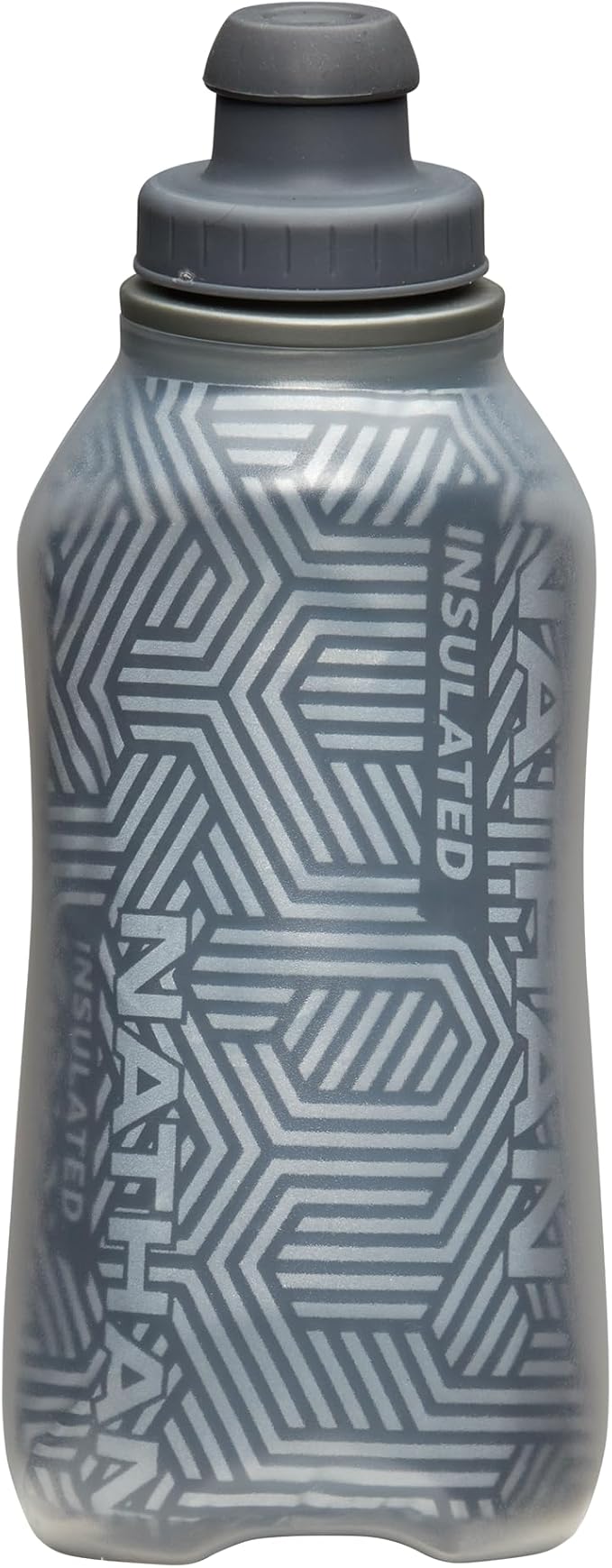Nathan SpeedDraw 2 Insulated Handheld Running Water Bottle Flask – Double-Wall Insulation, Ergonomic Grip, Blast Valve Cap, Phone & Key Storage Pockets, Reflective Design - 12oz Insulated - Ribbon Red
