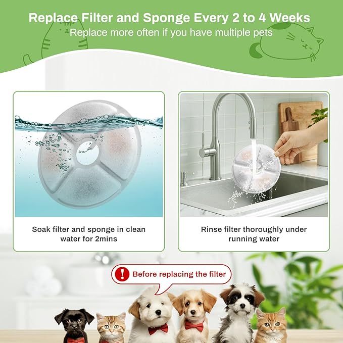 6 Pack Cat Water Fountain Filters, GISOFIK Pet Water Fountain Filters, Triple Filtration Replacement Filters for Most 3L and 2L Flower Cat Drinking Water Fountains(5.5 inch Diameter)