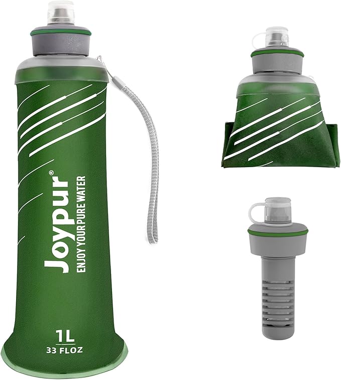 Collapsible Squeeze Water Filter Bottle - 1000ml with Filter with NSF/FDA Certification Befree or Peak Series replacement for Hiking,Running,Camping,Travel,Cycling,Fishing,BPA-Free(Green)