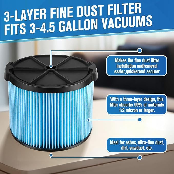 VF3500 Replacement Filter for Shop Vacuum 3-4.5 Gallon Wet Dry Vacuums, 3-Layer Filters for WD4050, WD3050, WD4080, WD4522, 4000RV, 4500RV 2pcs - AquaVibe