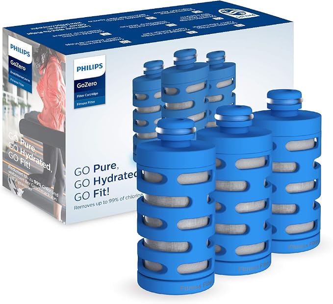 Philips Water GoZero Fitness Filters, Replacement Filter Cartridge, Activated Carbon Fiber Filter, for GoZero Active Bottle, (3 Counts), AWP287/37