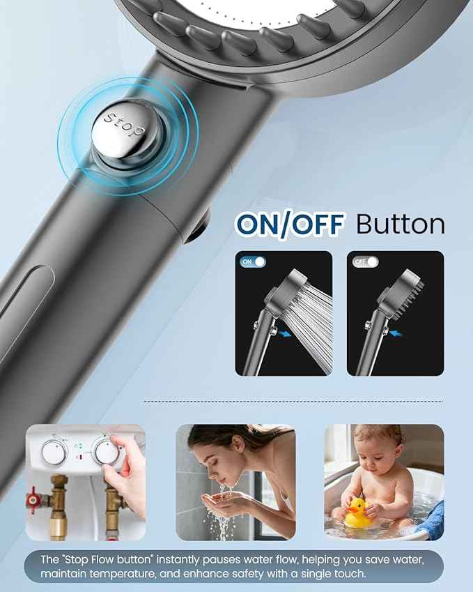 Ion Drops Filtered Shower Head with Handheld, High Pressure 4 Spray Mode Showerhead with Filters for Hard Water Softener, Handheld Shower Heads Filter with ON/OFF Switch for Pets, Remove Chlorine Gray