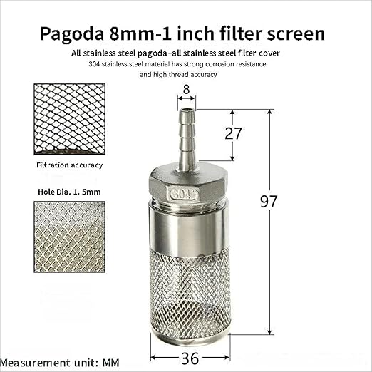 304 Stainless Steel Water Pump Filter Hose End Strainer Barbed Inline Mesh Screen, Assorted Sizes for Pressure Washer Garden RV Prevents Debris Clogging,1pcs(8mm 1 Inch)