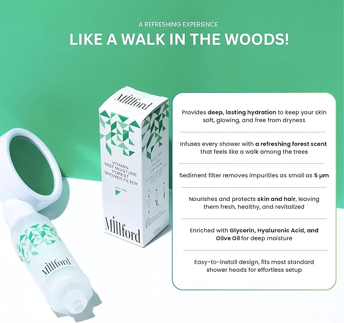 Vitamin C Shower Filter - Korean Hydrating Mist Moisture Filter for Lasting Hydration, 99.9% Chlorine Removal, Natural Shower Infuser Detox, Deep Moisture Boost for Dry Skin (Forest)