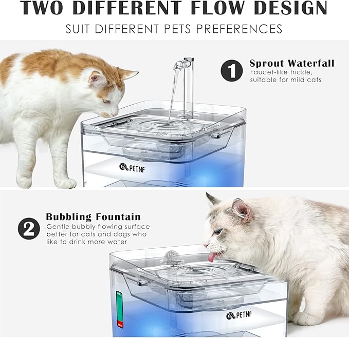 PETNF Transparent 3L/101oz Pet Water Fountain - Automatic Cat & Dog Dispenser with LED Light, Ultra Quiet Pump, 3 Flow Modes & 2 Filters - AquaVibe