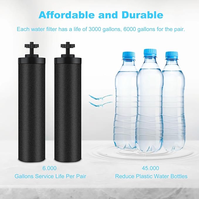 Water Filter Replacement for Berkey Water Filter System, 4 Black Elements Activated Carbon Filters, Compatible with Berkey Gravity Water Filtration System, 4 Pack