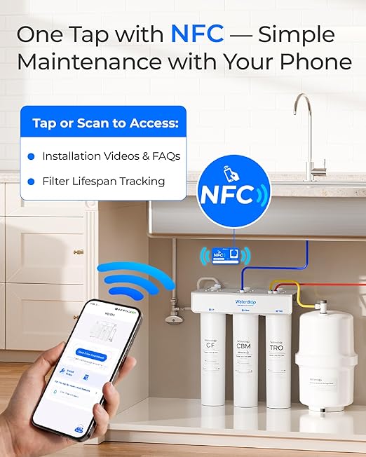 Waterdrop T3-T 220 GPD, Remineralization 7-Stage Reverse Osmosis System, 2:1 Pure to Drain, NSF/ANSI 372 Certified Water Filtration System, Under Sink RO Water Filter with Water Tank, No Power Needed