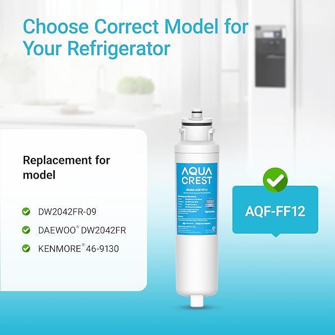 AQUA CREST DW2042FR-09 Refrigerator Water Filter, Replacement for Daewoo DW2042FR, Kenmore 46-9130, DW2042FR-09, Aqua Crystal DW2042F-09, FRN-Y22D2V, FRN-Y22D2W, 2 Pack