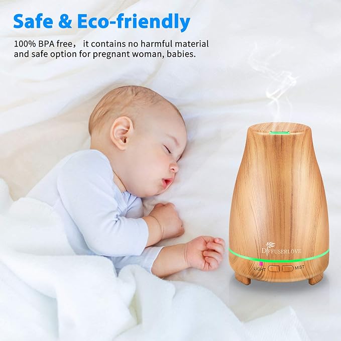 Diffuserlove Essential Oil Diffuser 200ML Aroma Diffuser Mist Humidifiers with 7 Color LED Lights, Auto Shut-Off Function for Bedroom Office Room House