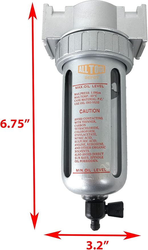 1/4" NPT Mini Particulate Filter/Water Trap For Air Compressor Compressed Air Lines, 5u With Poly Bowl And Metal Bowl Guard (MANUAL DRAIN) - AquaVibe