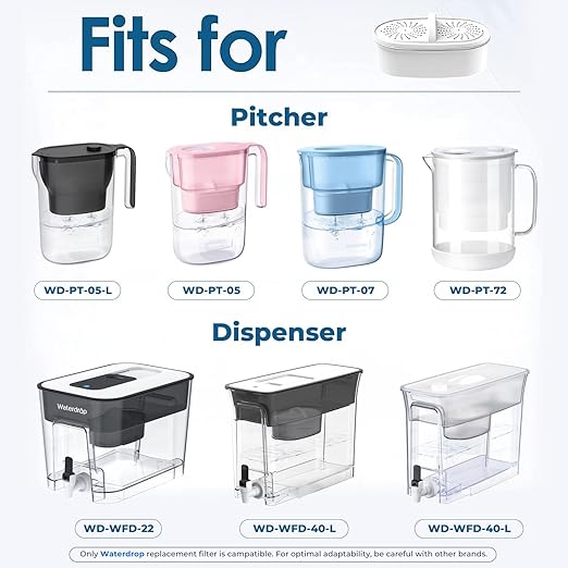 [Original] Waterdrop WD-PF-01A Plus NSF Certified Replacement Filters for All Waterdrop Pitcher and Dispenser Filtration System, Reduces Lead, PFAS, PFOA/PFOS, Last Up to 200 Gallons (3 Packs)