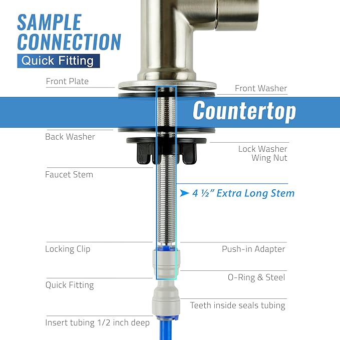 iSpring GA3-BN Drinking Water Faucet for Kitchen Sink with 3/8" Connector, Heavy Duty Lead-Free Reverse Osmosis Faucet for RO System, Non-Air Gap 100% Stainless Steel RO Faucet, Brushed Nickel Finish