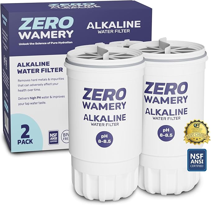 Wamery 5‑Stage Alkaline Pitcher Filter 2‑Pack - Replacement for Model ZR‑017 Pitchers & Dispensers, Improves pH & Taste, Activated Carbon + Ion‑Exchange, Leak‑Free Fit, Easy Install