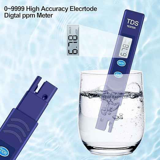 TDS Meter, Digital Water Quality Tester with Automatic Temperature Compensation (ATC), 0-9990 ppm Range, for Drinking Water, Tap Water, Aquariums, Water Filters (Blue)