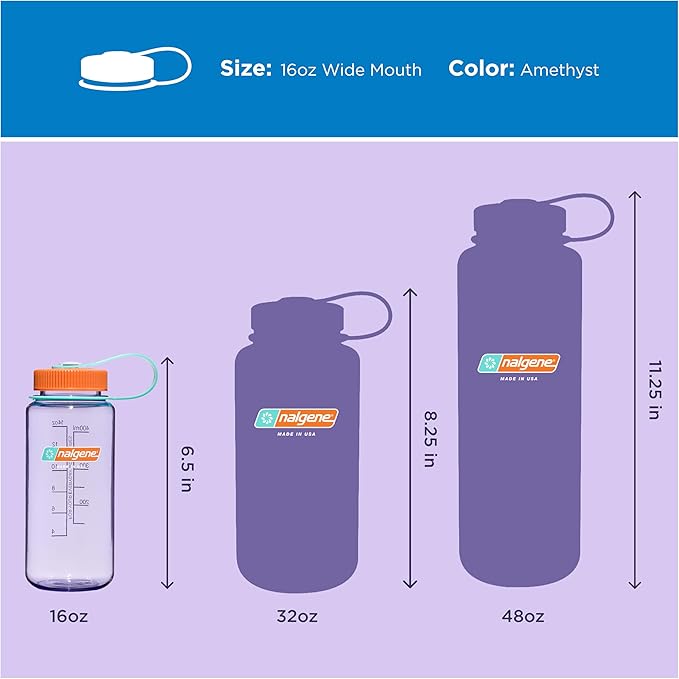 Nalgene 16 oz Wide Mouth Water Bottle | BPA-Free, Durable & Leak Proof, Lightweight Travel Bottle, Fits In Cupholders, Amethyst Sustain