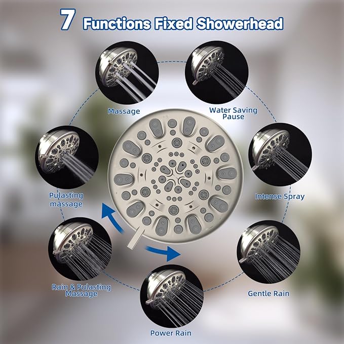 All Metal Dual Shower Head Easy Reach, High Pressure 10-Spray Handheld & Rainfall Shower Head Combo with Shower Extension Arm, 71" Hose, 3-way Diverter, Brass Shower Bracket, Brushed Nickel