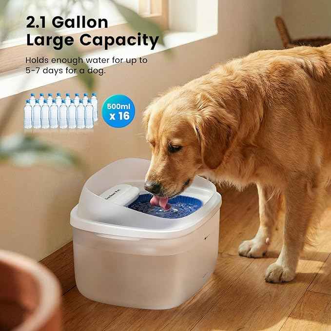 Gardner Pet Dog Water Fountain for Large Dogs, 8L/2.1Gal Large Capacity Automatic Dog Water Bowl Dispenser with Vortex Circulation, Splash-Proof, Quiet Dog Water Bowl(Without Adapter)