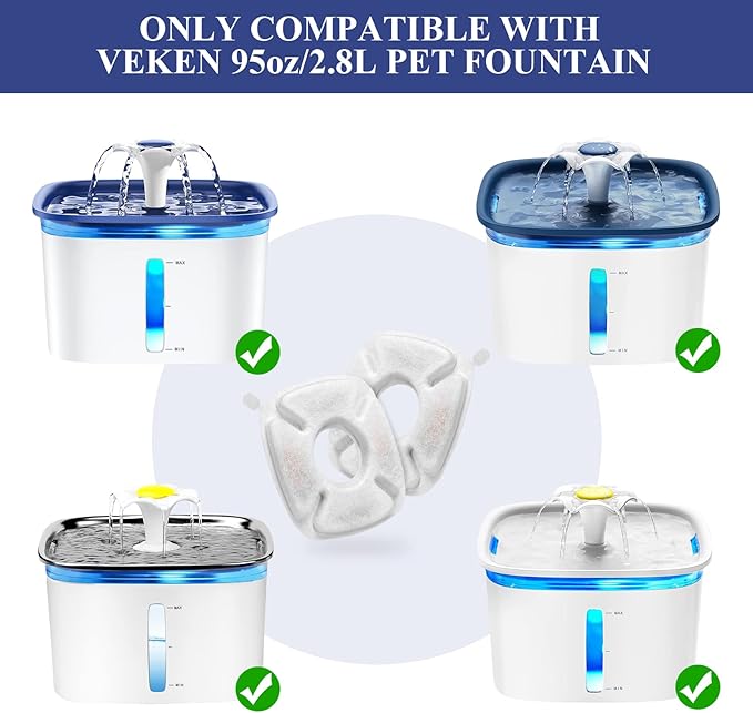 32 Pcs Cat Water Fountain Replacement Filters- 16 Pack Cat Fountain Filters with 16 Pack Pre-Filter Sponges, Pet Fountain Filter Fit for 95oz/2.8L Automatic Pet Fountain Cat Water Fountain