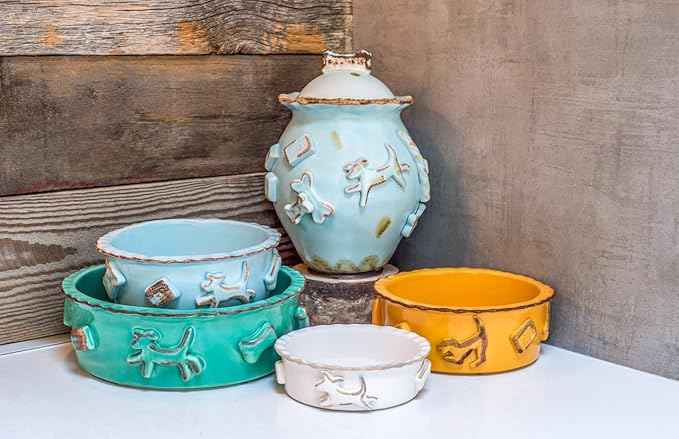 Carmel Ceramica Pdsa3001 Aqua/Green Dog Food/Water Bowl, Small