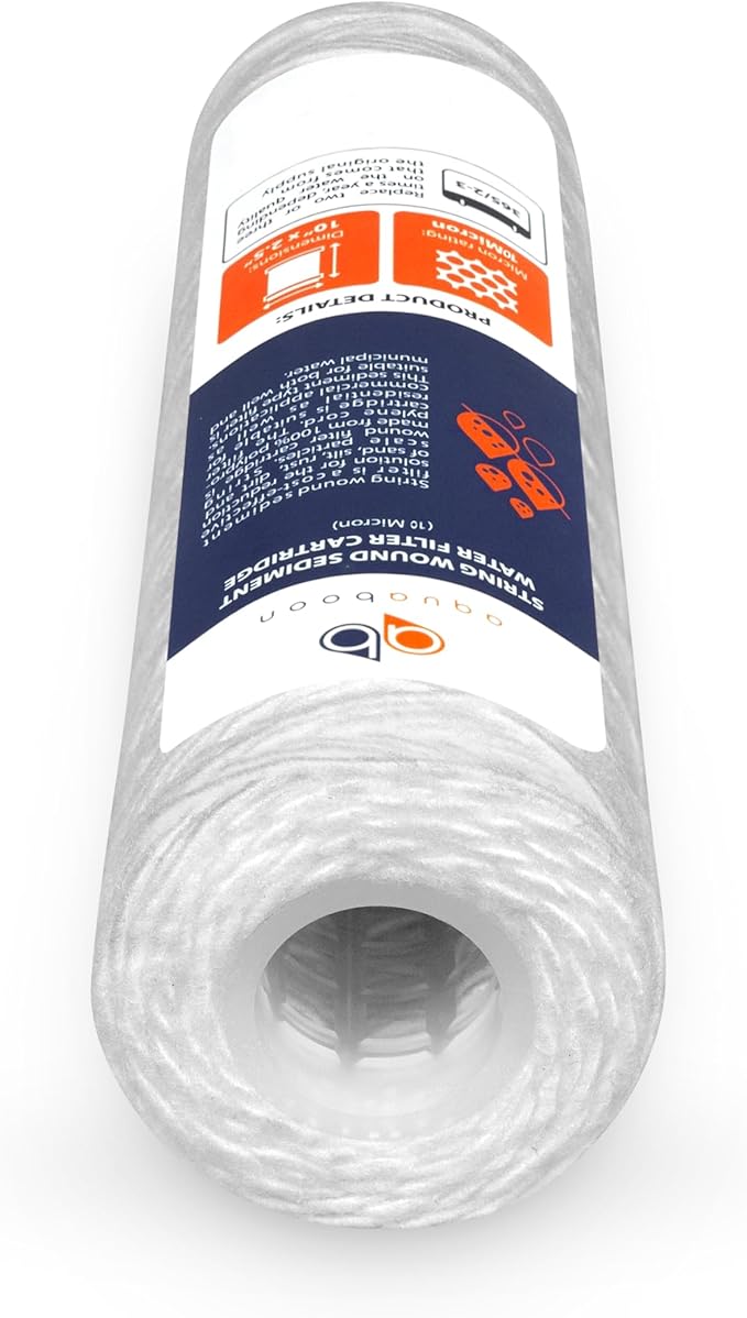 Aquaboon String Wound Water Filter Cartridge - Whole House 10 Micron Water Filter 10 x 2.5 Replacement for Well Filter Matches WHKF-WHSW, P5, 6-Pack