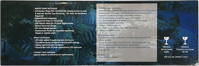 AA GKM9W Internal UV for Aquariums up to 50Ga,Black