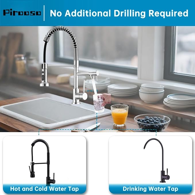 Kitchen Faucet with Sprayer, RV Faucet for Kitchen Sink, Single Handle Stainless Steel Kitchen Sink Faucets with Dual Function Spray Head, Nickel Brushed